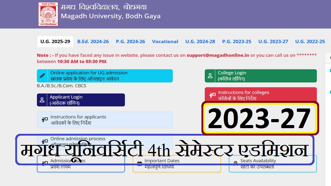 Magadh University 4th Semester Admission 2023-27